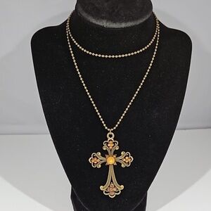 ANTIQUED Jeweled Cross on 26" Chain